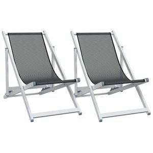 vidaXL Strandstühle 2 Stk. Klappbar Grau Aluminium und Textilene