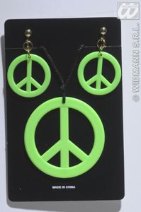 Peace Kette mit Ohrringen neon grün