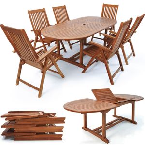 Deuba Sitzgruppe Vanamo 6+1 FSC®-zertifiziertes Eukalyptusholz klappbar 7-TLG Tisch Sitzgarnitur Holz Gartenmöbel Garten Set