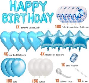 Unique Geburtstag Party Deko Set - Happy Birthday + Herzen Sterne Folien Luftballons Konfetti Ballons uvm.  50 Stück Mix