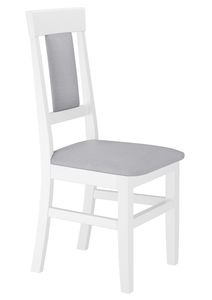 Gepolsterter Massivholz-Stuhl Küchenstuhl Esszimmerstuhl weiß-grau V-90.71-25W-P21