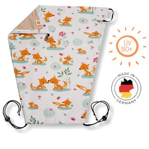 Sonnensegel für Kinderwagen mit UV Schutz 80! Design 'Sweet Foxes' I Füchse