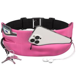 EAZY CASE großer Laufgürtel Hüfttasche passend für alle Smartphones als Jogging Tasche, Sportgürtel mit Reißverschluss, elastischer Gürtel für Fitness, Spazieren und Reisen, Pink, Rosa