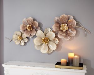 3D Wandbild "Blumen" aus Metall, 112x52 cm, Wanddeko, Wandschmuck, Metalldeko