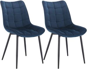 WOLTU Esszimmerstühle 2er-Set, Polsterstuhl mit Rückenlehne, bis 120 kg belastbar, Sitzfläche aus Samt, Metallbeine, Blau