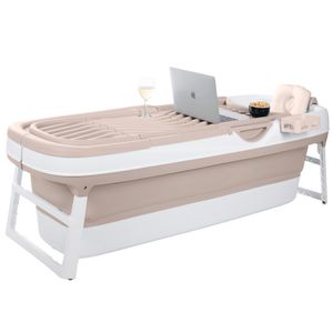 Hello Bath ® Vaša vlastná skladacia vaňa na relaxáciu pre dospelých | 157x60x48cm | Mobilná prenosná skladacia vaňa | Piesočná / Biela