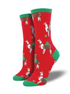 Socksmith - Fa La Llama - Weihnachts - Socken Lama, Geschenke, Damen, rot, Gr. 39-42
