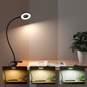 LED Schreibtischlampe Dimmbar 3 Lichtfarben, Klemmleuchte USB Verstellbar 40cm Lampenarm, 5W Leselampe Speicherfunktion,Tischlampe für Arbeitszimmer Schlafzimmer Wohnzimmer Büro