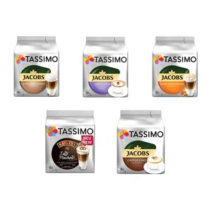 TASSIMO Kapseln Milk Range Vielfaltspaket T-Discs 40 Getränke 5 Sorten Kaffeespezialitäten