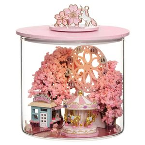 3D-Puzzle DIY holz Miniaturhaus Modellbausatz Puppenhaus Kirschblüten