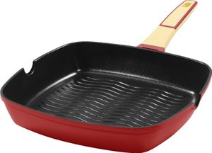 28x28cm rechteckige Grillpfanne ca. 5.5cm hoch KING® GOURMET ROT aus Aluguss mit keramisch verstärkter Antihaft-Beschichtung: XYLAN™ PLUS SILVER DIAMOND / Farbe: Rot