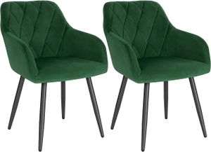WOLTU 2er Set Esszimmerstühle mit Armlehne Rückenlehne, Stuhl im Esszimmer mit Samtbezug, bequemer Polsterstuhl, Küchenstuhl mit Metallbeinen dunkelgrün
