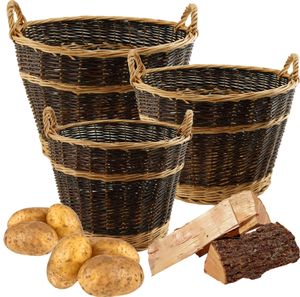 MIKONI Weidenkorb Ø 50 cm Kaminholzkorb Kartoffelkorb Rattan Obstkorb Füllkorb Kiepe Holzkorb aus Weide 5-GRÖßE