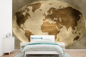 MuchoWow® Fototapete für Wohnzimmer oder Schlafzimmer Wandtapete Vinyl Motivtapete Weltkarte - Globus - Vintage - 525x350 cm - Das Hintergrundbild