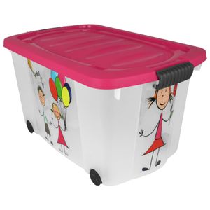 Multibox 47L mit Rollen Pink Box mit Deckel Aufbewahrungsbox Kunststoff Stapelbox Staubox Spielzeug