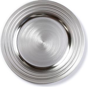 Dekoteller Kunststoff mit gerilltem Rand 33cm silber