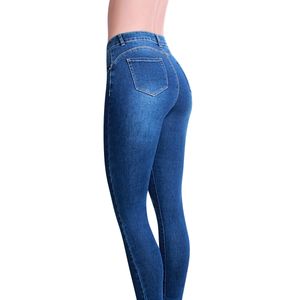 topschuhe24 2174 Damen High Waist Push Up Jeans, Farbe:Blau, Größe:38 EU