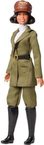 Mattel HJX36 Barbie Signature Puppe Bessie Coleman Luftfahrtpionierin olivgrüne Fliegeruniform Schwarze Stiefel braune Pilotenkappe Sammelfigur 30 cm