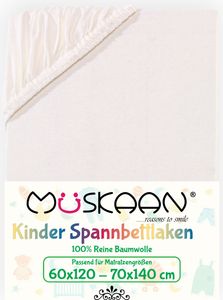 Müskaan Jersey Kinder Spannbettlaken 60x120 - 70x140 cm natur bis 12cm Matratzenhöhe Gummizug Bettlaken 100% Baumwolle