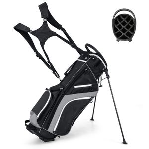 COSTWAY Golfbag, Golftasche mit 14-facher Unterteilung & 6 Taschen, Golf Stand Bag Grau