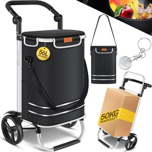 KESSER® Einkaufstrolley klappbar mit 56L Kapazität und belastbar bis 50kg | 3in1 Trolley Sackkarre & Umhängetasche | Faltbarer Einkaufswagen inkl. Kühlfach & Einkaufschip | Treppensteiger