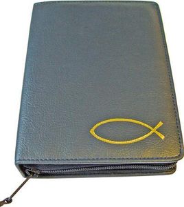 Gotteslobhülle Blau Fisch gold