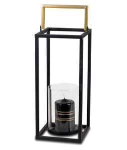 Deko Windlicht Laterne mit Glaseinsatz Schwarz gold 34cm Metall Kerze Kerzenlicht