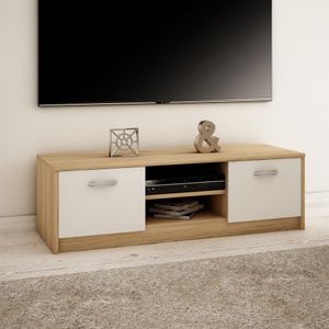 TV-Schrank 120cm breit Lowboard mit matter Oberfläche Fernsehtisch mit 2 Türen und 1 Regal, aus laminiertem Board sonoma weiß