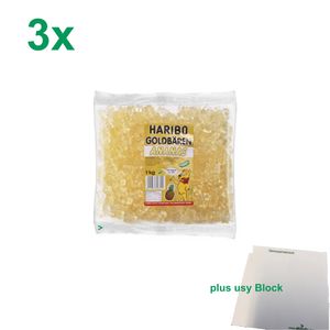 Haribo Goldbären Ananas Officepack (3x1kg Beutel Gummibärchen weiß) sortenrein + usy Block