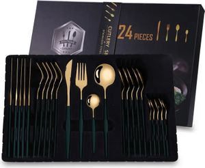 24-dílná sada příborů Elegant-Zlatá/Zelená KP26406