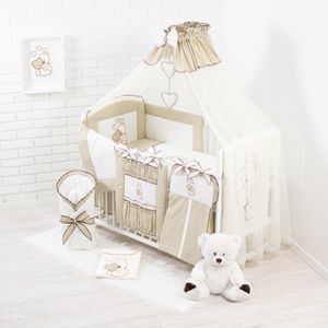 HAPPY 19 Teiliges Babybett Kinderbett und Bettwäsche komplett Set mit intrigierten rausfallschutz höhenverstellbar für Neugeborene Babys und Kleinkinder (Dunkelbeige) HAPPY 19 Teiliges Babybett Kinderbett und Bettwäsche komplett Set mit intrigierten rausfallschutz höhenverstellbar für Neugeborene Babys und Kleinkinder (Dunkelbeige)