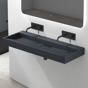 Mai & Mai Waschbecken Aufsatzwaschbecken matt Anthrazit Hänge-Waschtisch Rechteckig ohne Armaturenloch Breite: 120cm inkl. Ablaufgarnitur Col19