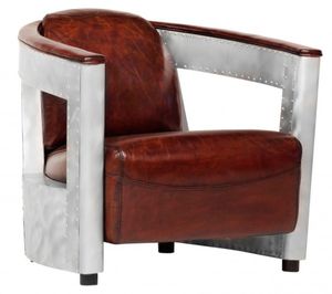 Casa Padrino Echt Leder Art Deco Sessel Chrom / Braun - Club Sessel - Lounge Sessel -  Vintage Leder