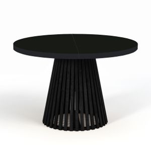Runder Ausziehbarer Tisch für Esszimmer, DOVER - Industrial/Loft Still mit Lamellenbeine, Durchmesser: 90 / 190 cm, Farbe: Schwarz