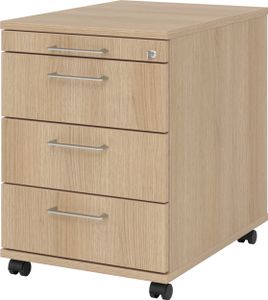 bümö Rollcontainer mit Schubladen, Container abschließbar aus Holz in Eiche - Rollwagen für's Büro als Schreibtisch Unterschrank, Bürocontainer od.