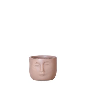 Kolibri Home | Blumentopf mit Zen-Gesicht - Sandfarbener Keramik-Ziertopf Ø6cm