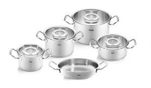 Fissler Original-Profi Collection / Edelstahl-Kochtopfset, 5-teilig, Töpfe mit Glas-Deckel (3 Kochtöpfe,1 Bratentopf 1 Servierpfanne) - Induktion