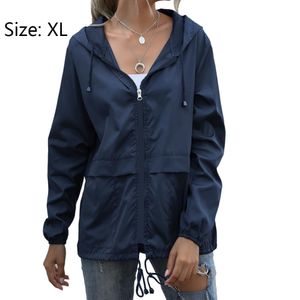 Damen Wasserdicht Leicht Regenjacke Atmungsaktiv Faltbar Windbreaker Softshelljacke Fahrradjacke mit Taschen, dunkelblau, XL