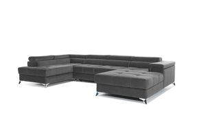 Narożnik z funkcją spania RADUS U-shape, sofa rozkładana z pojemnikiem na pościel, narożnik, sofa rozkładana do salonu, sofa z funkcją spania grafitowa