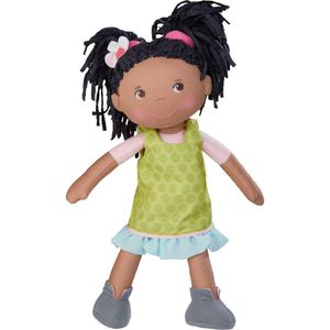 HABA 304576 - Puppe Cari, 30 cm, Weich- und Stoffpuppe für Kinder ab 18 Monaten, mit ausziehbarer Kleidung und langen Haaren