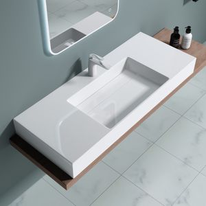 doporro 120x48x13 cm Design Waschbecken mit verstecktem Ablauf Colossum12 in weiß aus Gussmarmor als Aufsatzwaschbecken und Hängewaschbecken geeignet