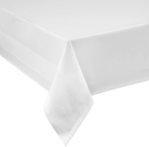 Tischdecke mit längsseitger Atlaskante Breite 130 cm Damast weiß Baumwolle 130 x 170