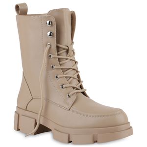 VAN HILL Damen Stiefeletten Leicht Gefüttert Schnürstiefeletten Blockabsatz 839727, Farbe: Tan, Größe: 41