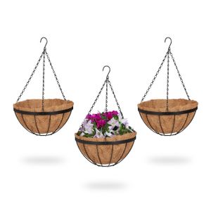 relaxdays Blumenampel mit 3 Körben aus Kokosfaser