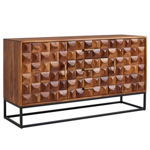 WOHNLING Sideboard 145x81x45 cm Sheesham Massivholz / Metall Anrichte, Kommode mit zwei Türen, Kommodenschrank Holz Industrial, Standschrank Wohnzimmer mit Schubladen