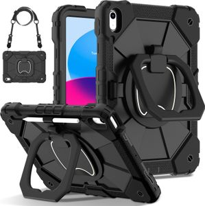 Pouzdro pro iPad 10th Gen 2022 10,9", odolné přenosné ochranné pouzdro se stojánkem, ručním popruhem a ramenním popruhem černé