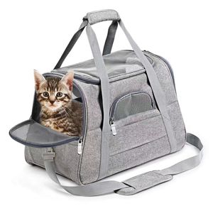 Hundebox Katzebox Haustier-Transporttasche, atmungsaktive, tragbar, Verstellbare Schultergurte, Plueschmatte, Taschengröße: 43 * 28 * 25 cm, Grau