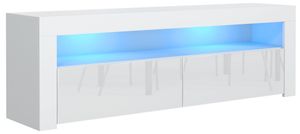 Lowboard TV Bank Schrank Board 160cm mit Blau LED Fernsehstand für Fernseher Möbel Regal Fernsehtisch Spanplatte | Hochglanz Weiß