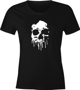 Damen T-Shirt Print Totenkopf Skull Blood Blut Paint Badge Fun-Shirt Slim Fit Moonworks® schwarz M