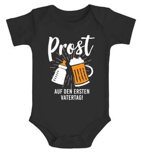 Baby Body Prost zum ersten Vatertag Papa Spruch lustig Bierflasche Milchflasche Jungen & Mädchen MoonWorks® schwarz 6-12 Monate
